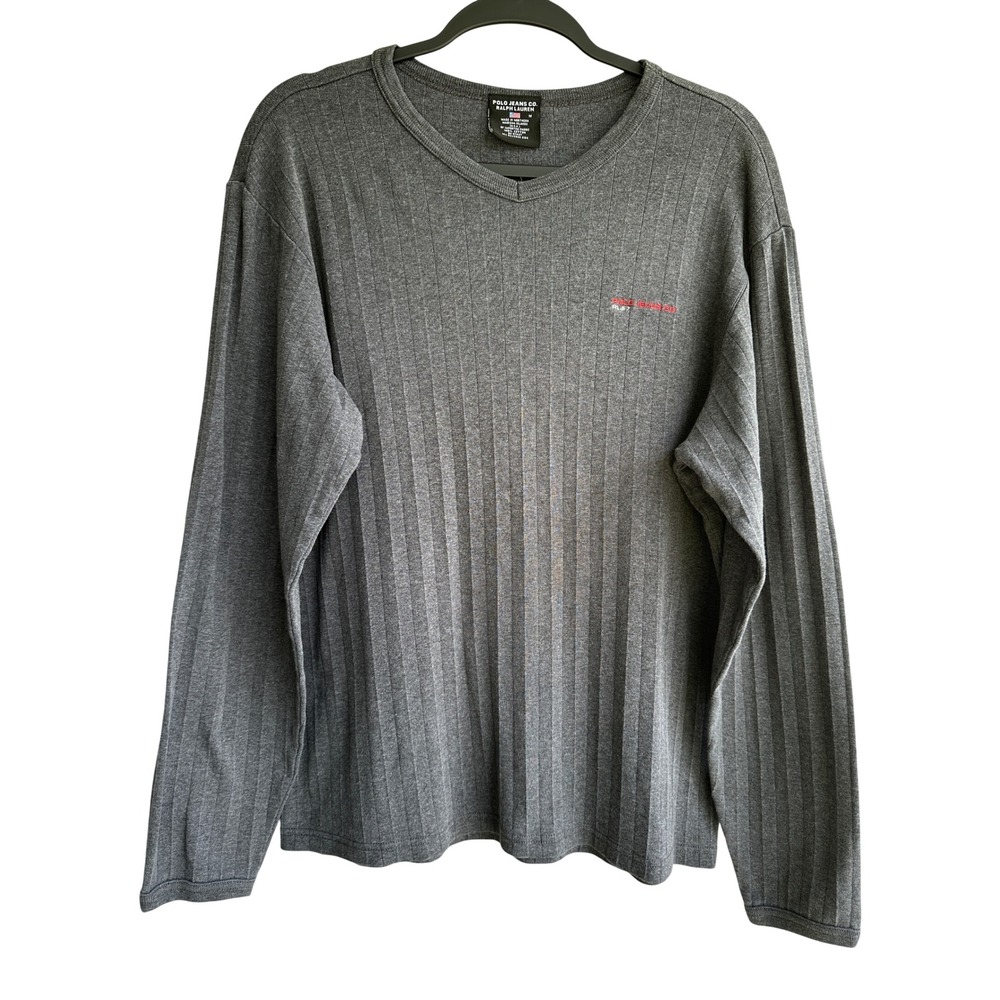 Polo Jeans Co Ralph Lauren VTG Y2K Mens Medium Gray Ribbed Long Sleeve Shirt